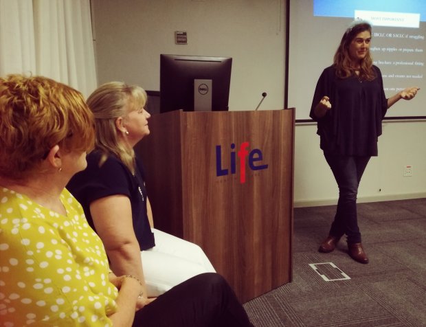 Emma Nummanoglu presenting a breastfeeding talk 